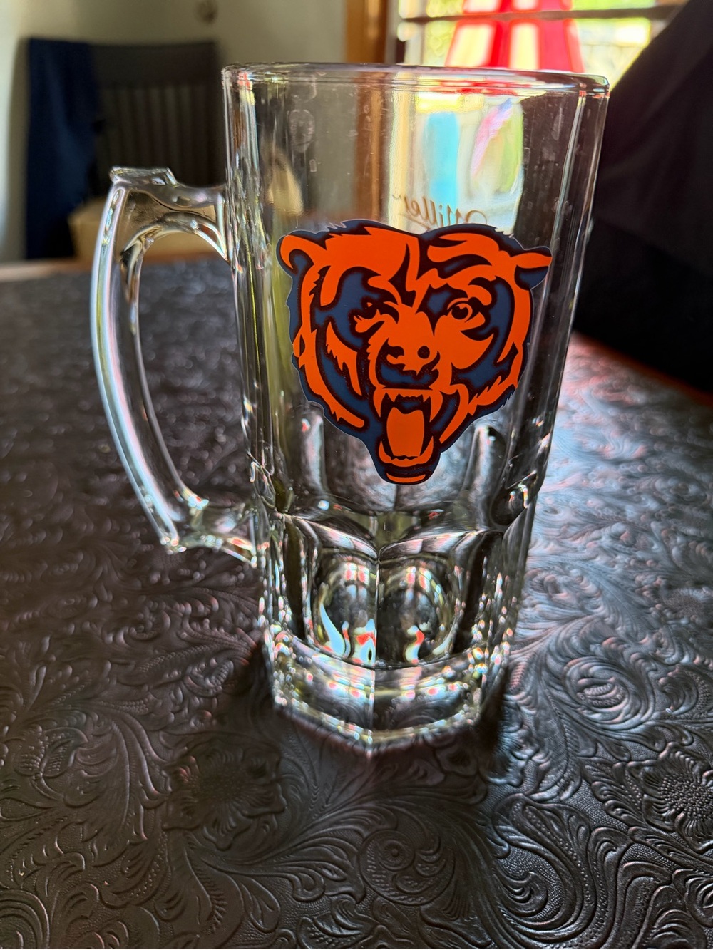 Chicago Bears 32 oz Stein roaring Bear and Lite beer logo Glass Beer Mug -